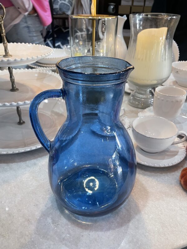 Recycled Glass Tall Jug Blue - Image 2