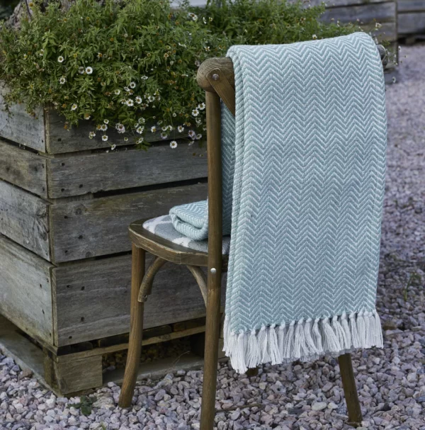 Weaver Green Teal Herringbone Blanket - Image 2