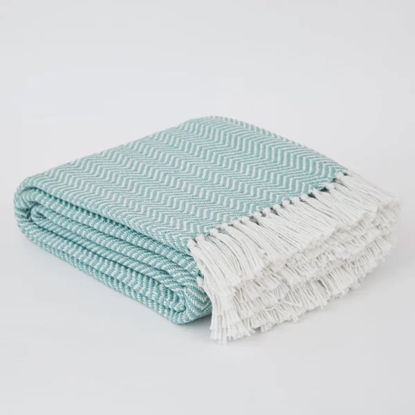 Weaver Green Teal Herringbone Blanket