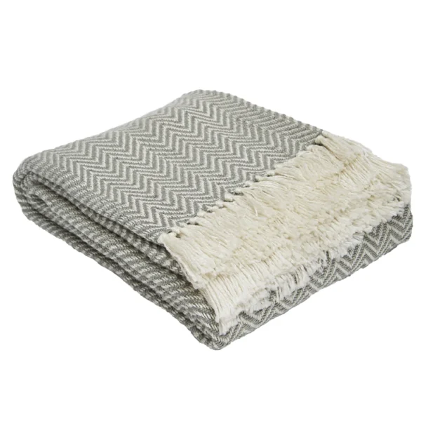 Weaver Green Dove Grey Herringbone Blanket - Image 2