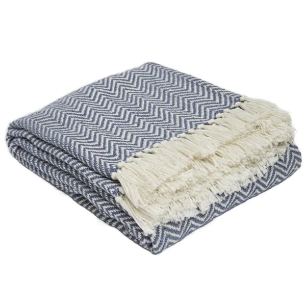 Weaver Green Navy Herringbone Blanket - Image 2
